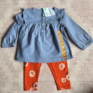 Carter's Denim Ruffle Top and Orange Floral Leggings Set size 12M NWT